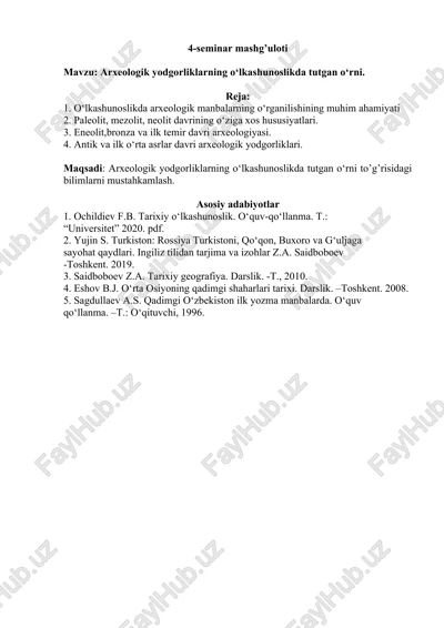 arxeologik yodgorliklarning o‘lkashunoslikda tutgan o‘rni — DOCX