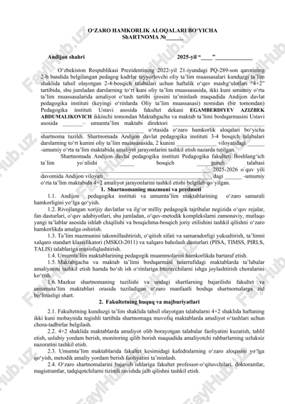 o‘zaro hamkorlik aloqalari bo‘yicha — DOC