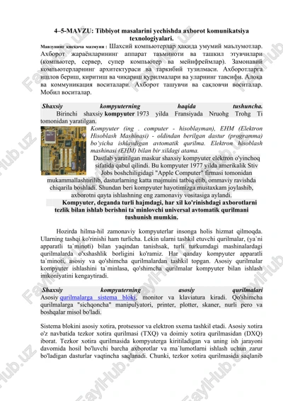 tibbiyot masalarini yechishda axborot komunikatsiya texnologiyalari — DOCX