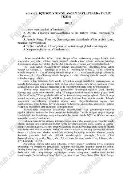 iqtisodiy rivojlangan davlatlarda ta’lim tizimi — DOC