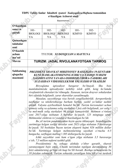 turizm: jadal rivojlanayotgan tarmoq — DOC