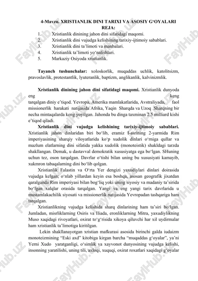 xristianlik dini tarixi va asosiy g‘oyalari — DOCX