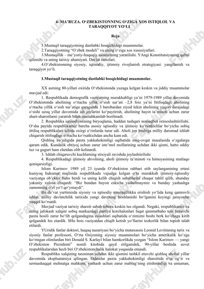 mustaqil taraqqiyotning dastlabki bosqichidagi muammolar — DOC