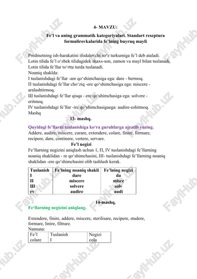 fe’l va uning grammatik kategoriyalari — DOCX