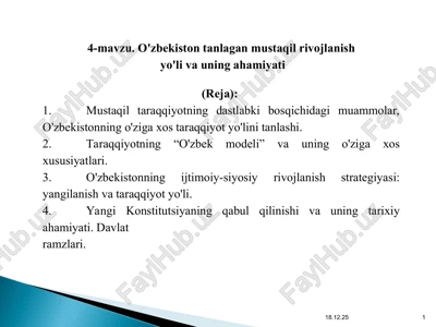 o'zbekistonning tanlagan mustaqil rivojlanish — PPT