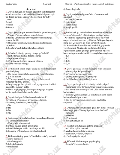 qayta o`qish 4-variant ona tili – o‘qish savodxonligi va uni o‘qitish metodikasi — DOCX