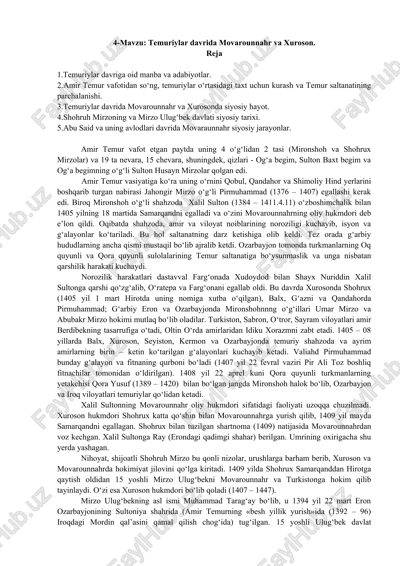 temuriylar davrida movarounnahr va xuroson — DOCX