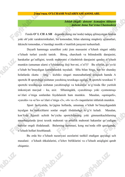 o’lchash nazariyasi asoslari — DOCX