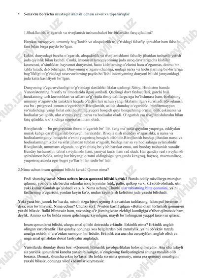 mustaqil ishlash uchun savol va topshiriqlar — DOCX