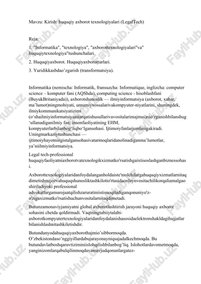 huquqiy axborot texnologiyalari (legaltech) — DOCX