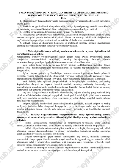 iqtisodiyotni rivojlantirish va liberallashtirishning o‘ziga xos xususiyatlari va ustuvor yo‘nalishlari — DOCX