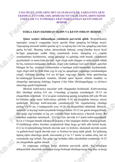 yerlarni mevali daraxtlar, sabzavotlarni ekishga tayyorlash — DOCX