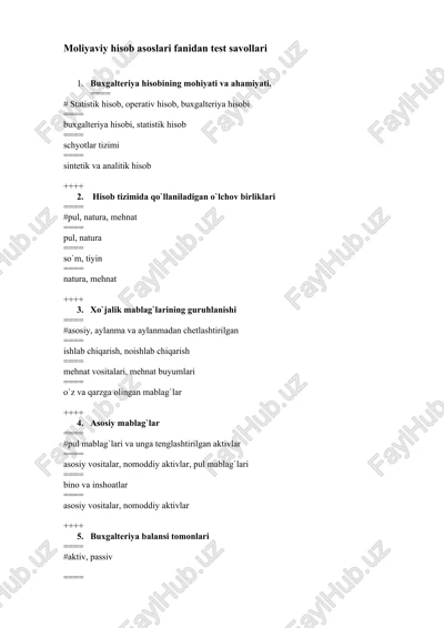 moliyaviy hisob asoslari fanidan test savollari — DOCX