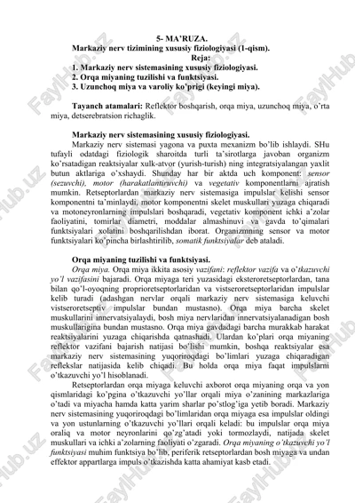 markaziy nerv tizimining xususiy fiziologiyasi (1-qism) — DOC