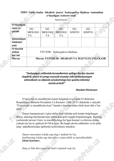 ustozlik sharafi va masʼuliyatli kasb — DOC