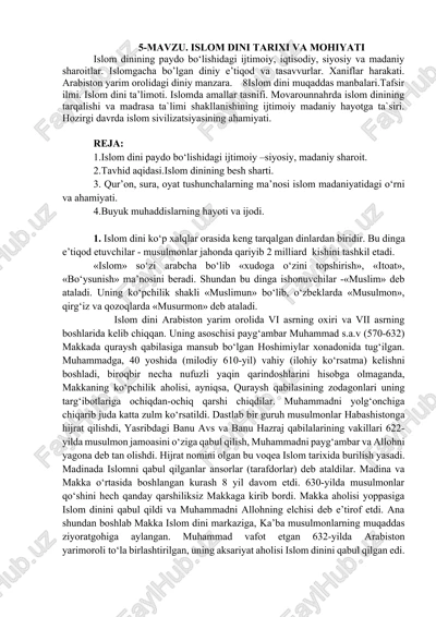 islom dini tarixi va mohiyati — DOCX