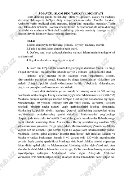 islom dini tarixi va mohiyati — DOCX