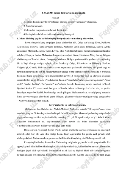 islom dini tarixi va mohiyati — DOCX