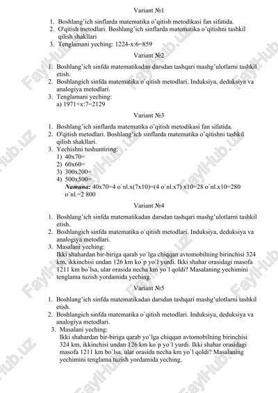 boshlang'ich sinflarda matematika o'qitish metodikasi — DOCX