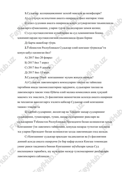 sudyalar assotsiatsiyasining asosiy maqsadi va vazifalari — DOCX