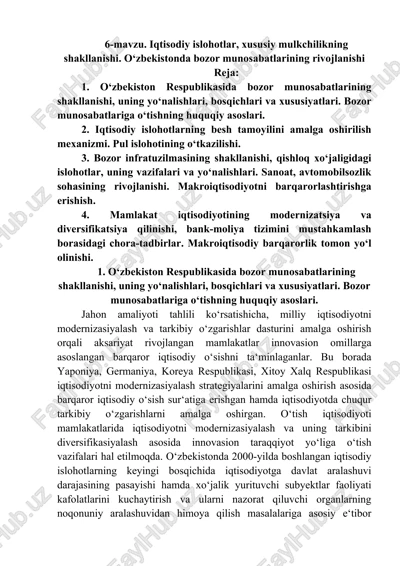iqtisodiy islohotlar va xususiy mulkchilikning shakllanishi — DOCX