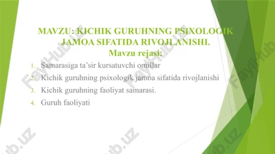 kichik guruhning psixologik jamoa sifatida rivojlanishi — PPTX