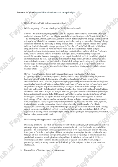 mustaqil ishlash uchun savol va topshiriqlar — DOCX