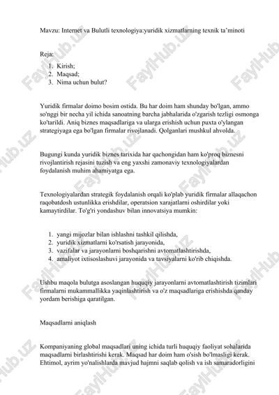 internet va bulutli texnologiya:yuridik xizmatlarning texnik taʼminoti — DOCX