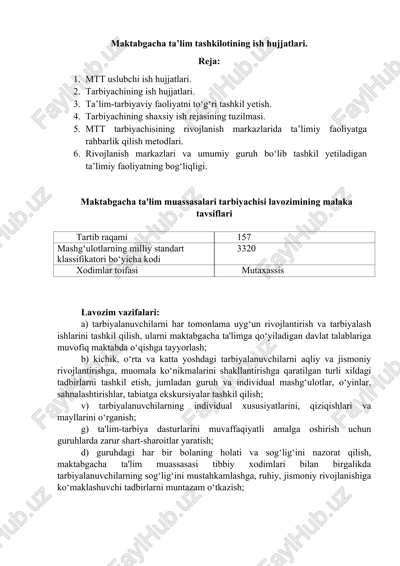 maktabgacha ta'lim tashkilotining ish hujjatlari — DOCX