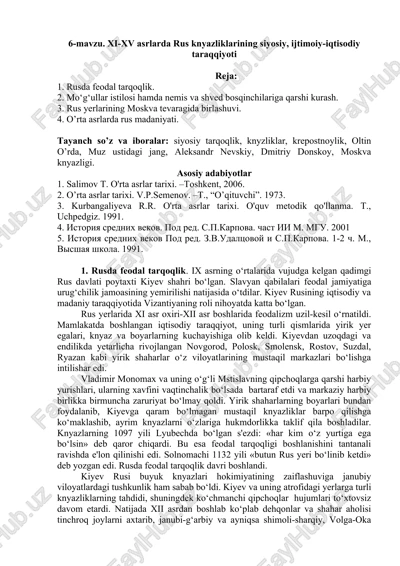 xi-xv asrlarda rus knyazliklarining siyosiy, ijtimoiy-iqtisodiy taraqqiyoti — DOCX