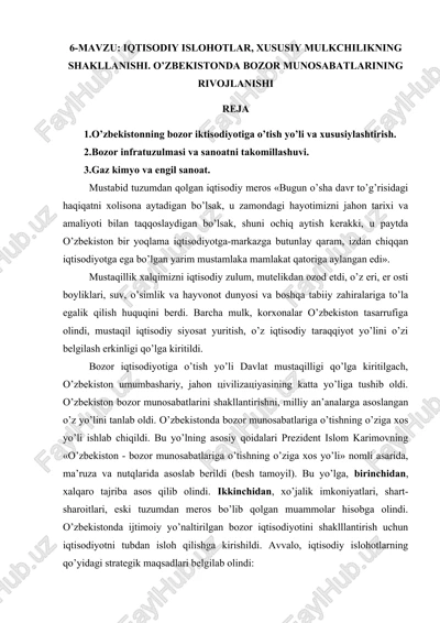 iqtisodiy islohotlar, xususiy mulkchilikning shakllanishi — DOCX