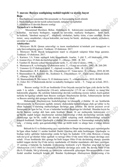buxoro xonligining tashkil topishi va siyosiy hayot — DOCX