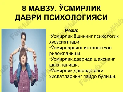o'smirlik davri psixologiyasi — PPT