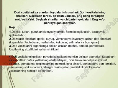 dori vositalari va ulardan foydalanish usullari — PPT