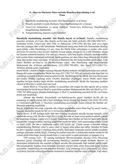 hanafiylik mazhabi tarixi — DOCX