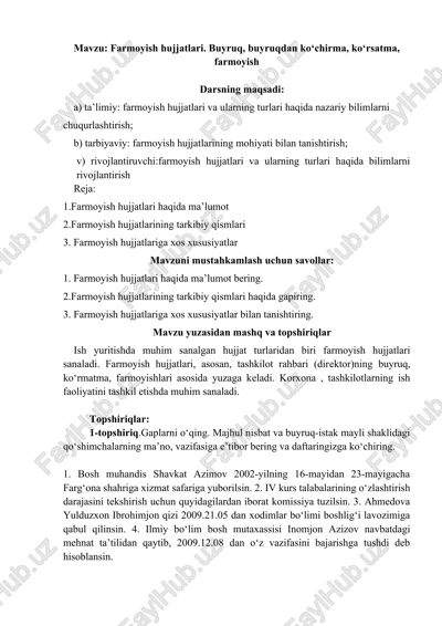 farmoyish hujjatlari — DOCX
