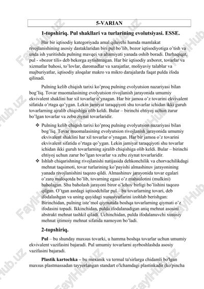 pul shakllari va turlarining evolutsiyasi. esse — DOCX