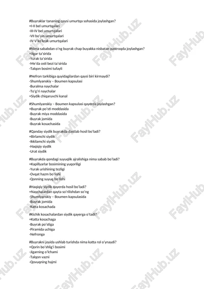 buyraklar tananing qaysi umurtqa sohasida joylashgan? — DOCX