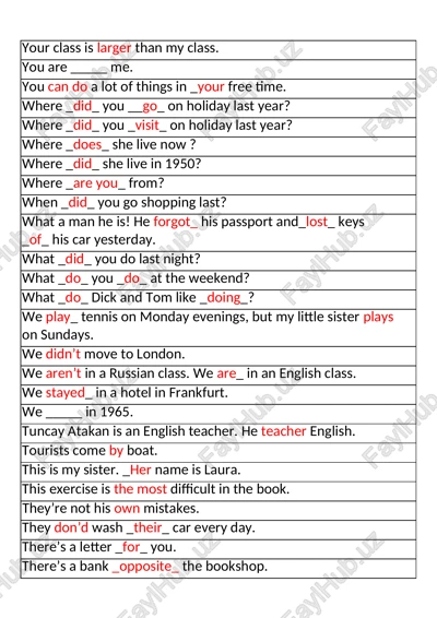 english learning exercises — DOCX