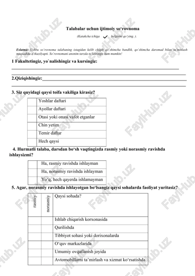 talabalar uchun ijtimoiy so‘rovnoma — DOCX