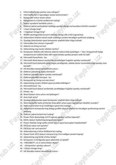 informatika fanidan test savollari — DOCX