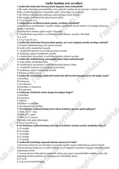 audit fanidan test savollari — DOC