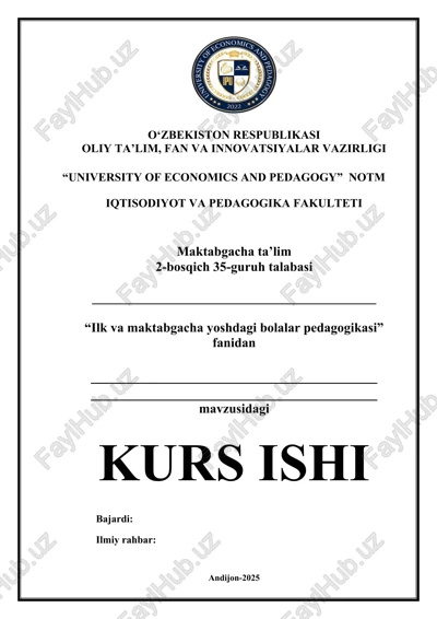ilk va maktabgacha yoshdagi bolalar pedagogikasi — DOCX