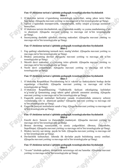 o`zbekiston tarixni o`qitishda pedagogik texnologiyalardan foydalanish — DOCX
