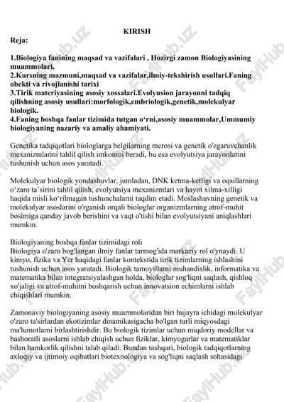 biologiya fanining maqsad va vazifalari — DOCX