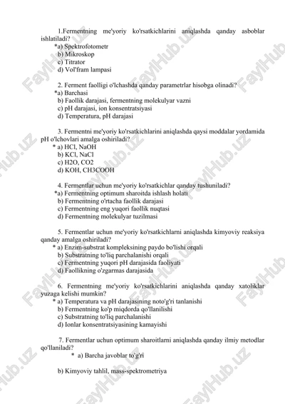 fermentlar me'yoriy ko'rsatkichlari — DOCX