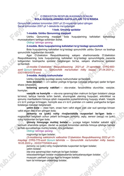 o‘zbekiston respublikasining qonuni bola huquqlarining kafolatlari to‘g‘risida — DOCX