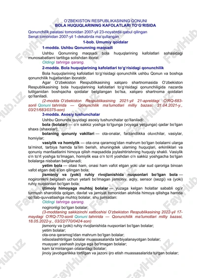 bola huquqlarining kafolatlari — DOCX