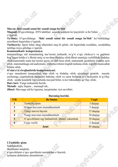 ikki xonali sonni bir xonali songa bo‘lish — DOCX
