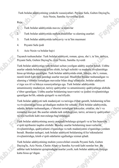 turk bolalar adabiyotining yetakchi xususiyatlari — DOCX